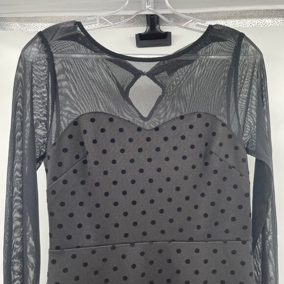 The Limited Womens Black Sheath Dress Long Mesh Sleeve Polka Dot Size Small Zip - Picture 2 of 9